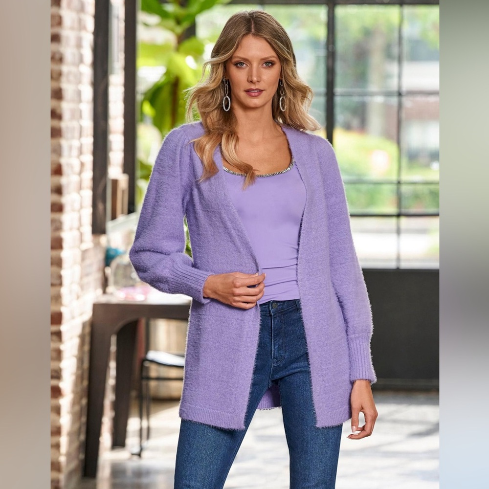 Boston Proper teddy bear soft cardigan lilac new